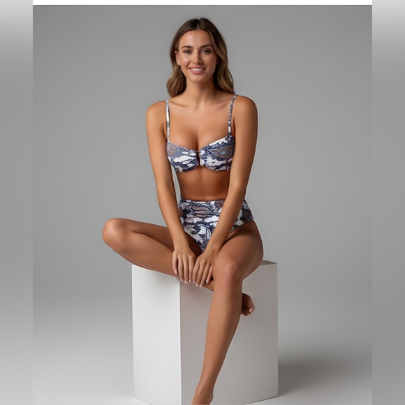 Boho Paisley Print High Waist Push Up Bikini Swimsuit - Picture 2 of 8